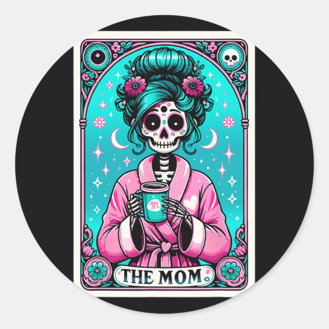 Mom Tarot Card Skeleton Mothers Day Witch Mom Skul Classic Round Sticker (Front)