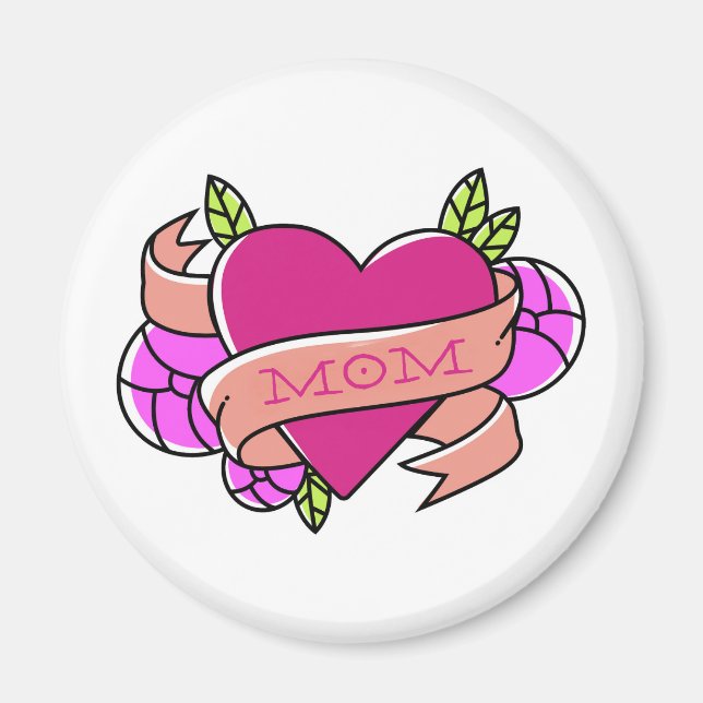 Mom Tattoo Art Flowers Pink Heart Love Fun Magnet (Front)