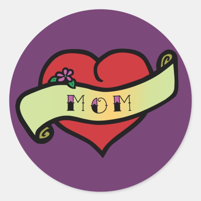 Mom Tattoo Heart Classic Round Sticker (Front)