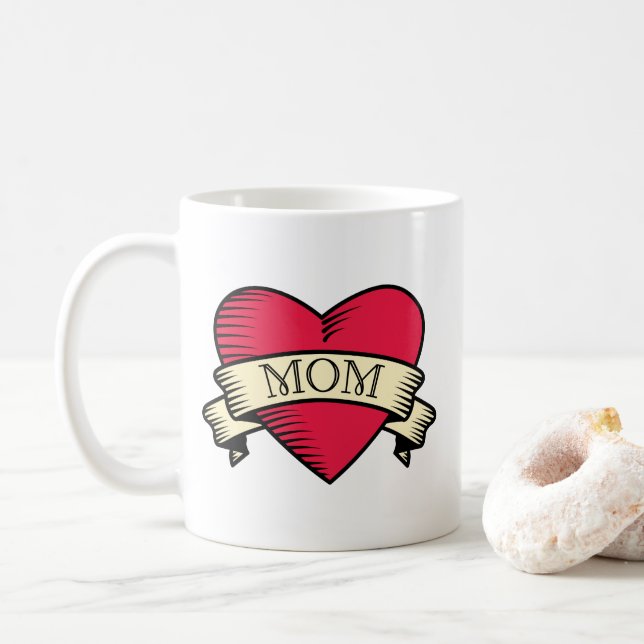 Mom Tattoo Style Heart Coffee Mug (With Donut)