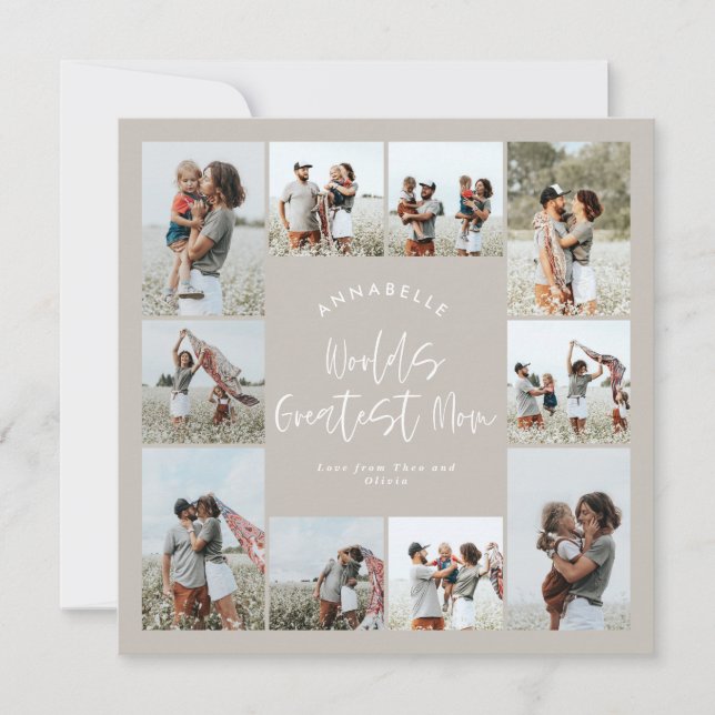 Mom taupe elegant modern minimal photo collage invitation (Front)