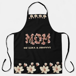 Mom Text with blossoms and Kid Names Apron