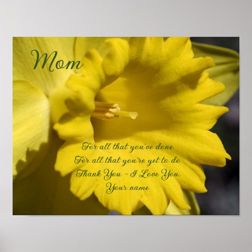 Mom Thank You Love Daffodil Flower Personalized Poster