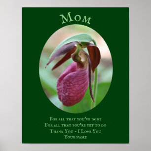 Mom Thank You Love Pink Lady Slipper Personalized Poster