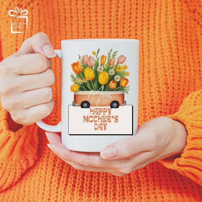 Mom, Thank You Peach Bouquet Mother's Day Coffee Mug (Mom, Thank you. Happy Mother's Day Mug)