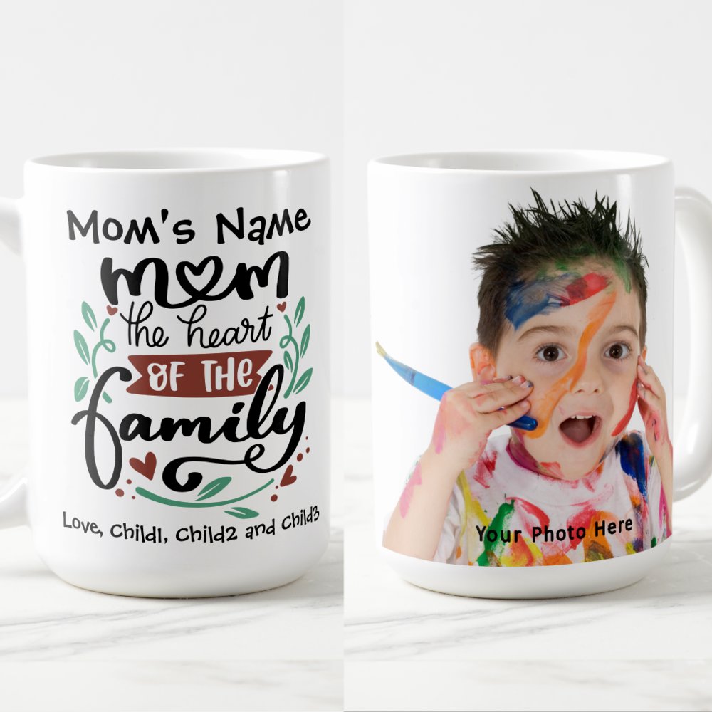 Discover Mom the Heart of the Family Customizable Photo Coffee Mug