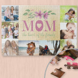 Mom the Heart of the Family Multi Photo Jigsaw Puzzle<br><div class="desc">Custom photo jigsaw puzzle for Mom. The design features a sweet mom saying, a watercolor floral arrangement and 8 of your favorite photos. The quote reads "Mom the heart of the family". MOM is lettered in bold uppercase typography with a heart in the letter "O". The photo template is set...</div>