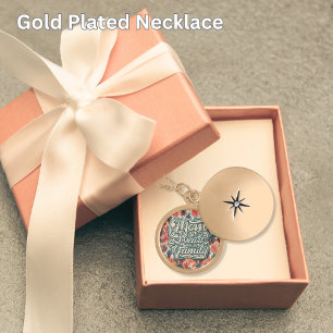 Mom the Heart of the Family Tropical Pattern Gold Plated Necklace