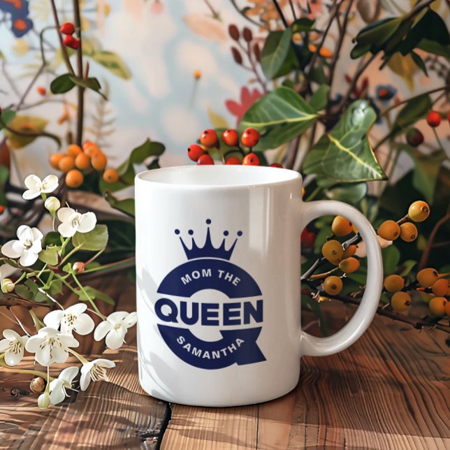 Mom The Queen Blue Creative Typography Coffee Mug (Creator Uploaded)