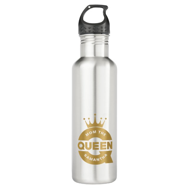 Mom The Queen Gold Creative Typography Stainless Steel Water Bottle (Front)