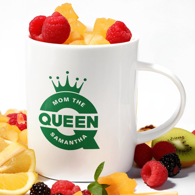 Mom The Queen Green Creative Typography Coffee Mug (Creator Uploaded)