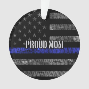 Mom Thin Blue Line Distressed Flag Ornament