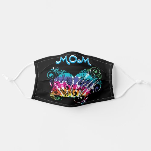 Mom Tie Dye Heart on Black for her Adult Cloth Face Mask