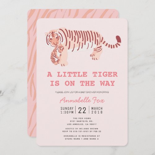 Mom Tiger Carry Cub Pink Baby Shower Invitation