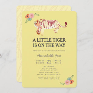 Mom Tiger Carry Cub Yellow Baby Shower Invitation