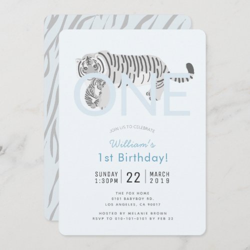 Mom Tiger  Cub Blue Boy 1st Birthday Invitation