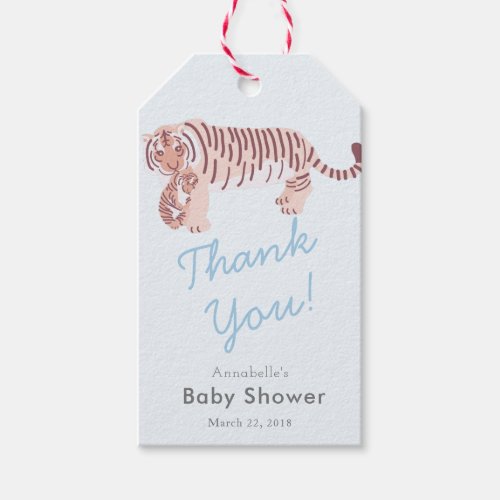 Mom Tiger  Cub Blue Boy Baby Shower Gift Tag