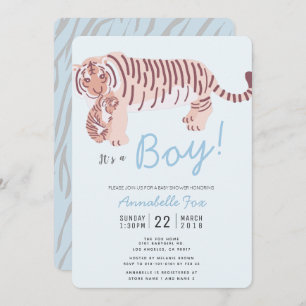 Mom Tiger & Cub Blue Boy Baby Shower Invitation