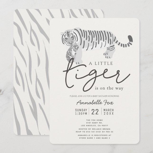 Mom Tiger & Cub Cream Gender-Neutral Baby Shower Invitation (Front/Back)