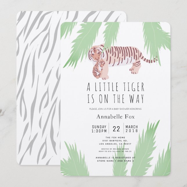 Mom Tiger & Cub Kraft Paper Baby Shower Invitation (Front/Back)