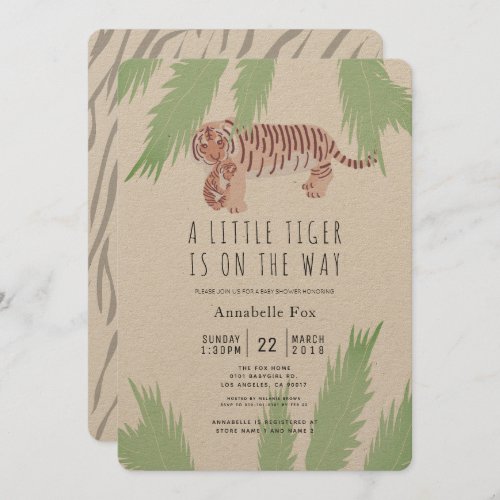 Mom Tiger  Cub Kraft Paper Baby Shower Invitation