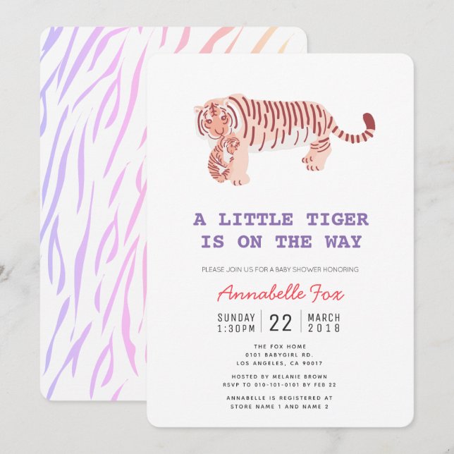 Mom Tiger & Cub Neon Colors Baby Shower Invitation (Front/Back)