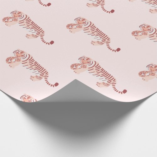 Mom Tiger  Cub Pattern Baby Pink Wrapping Paper