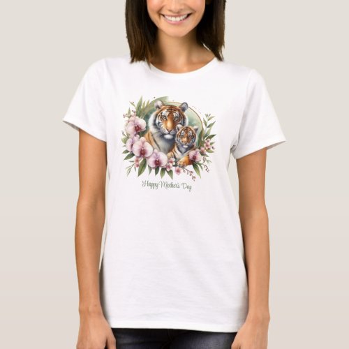 Mom Tiger with baby tropical orchid Mothers Day T_Shirt