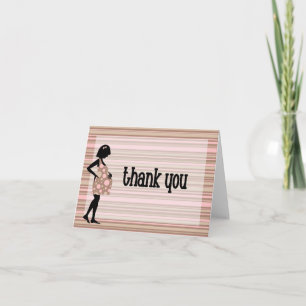 Mom To Be Baby Pink Brown Stripes Thank You Card