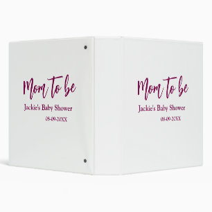 Mom to be baby shower name date pink simple minima 3 ring binder