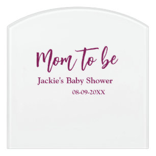 Mom to be baby shower name date pink simple minima door sign