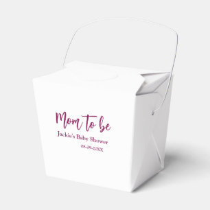 Mom to be baby shower name date pink simple minima favor boxes