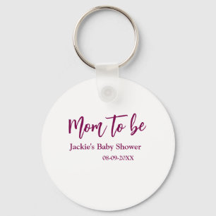 Mom to be baby shower name date pink simple minima keychain