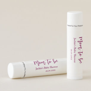 Mom to be baby shower name date pink simple minima lip balm