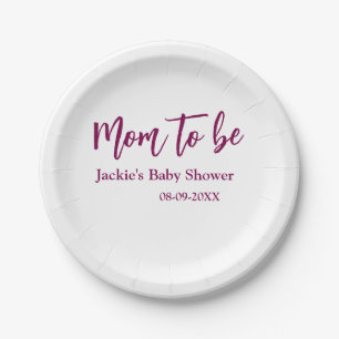 Mom to be baby shower name date pink simple minima paper plates