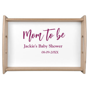 Mom to be baby shower name date pink simple minima serving tray