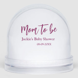 Mom to be baby shower name date pink simple minima snow globe