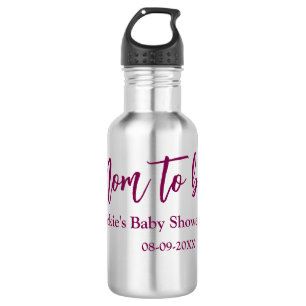 Mom to be baby shower name date pink simple minima stainless steel water bottle