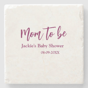 Mom to be baby shower name date pink simple minima stone coaster