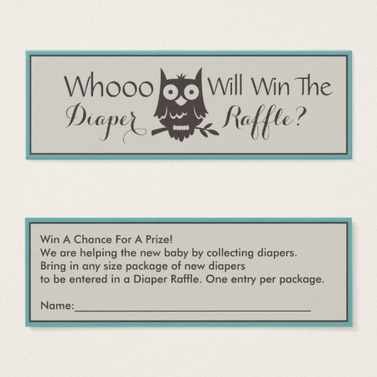 Mom To Be Baby Shower Owl Diaper Raffle (Front & Back)