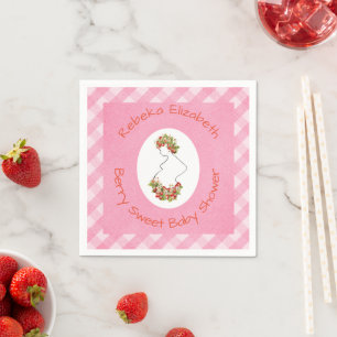 Mom to Be Berry Sweet Pink Gingham Shower Napkins