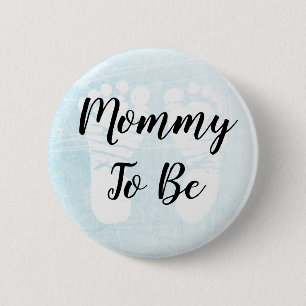 Mom to be blue Footprints Baby Shower Button