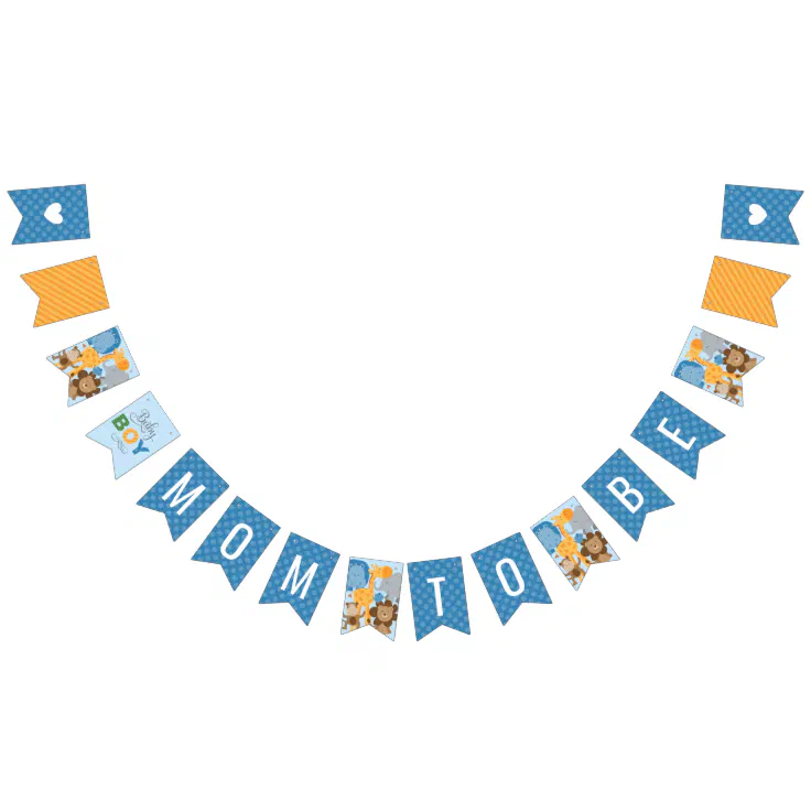 Mom to Be Blue Jungle Animals for Boy Baby Shower Bunting Flags Zazzle