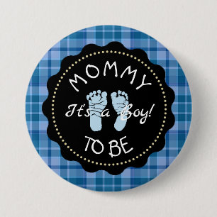 Mom to be  Blue Plaid Baby Shower button