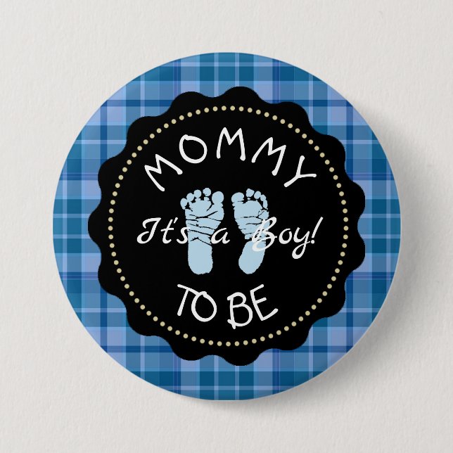 Mom to be  Blue Plaid Baby Shower button (Front)