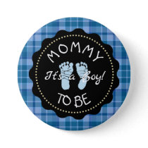 Mom to be  Blue Plaid Baby Shower button