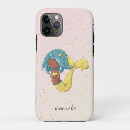 Mom to Be Blue Yellow Tail Black Pregnant Mermaid  iPhone 11 Pro Case