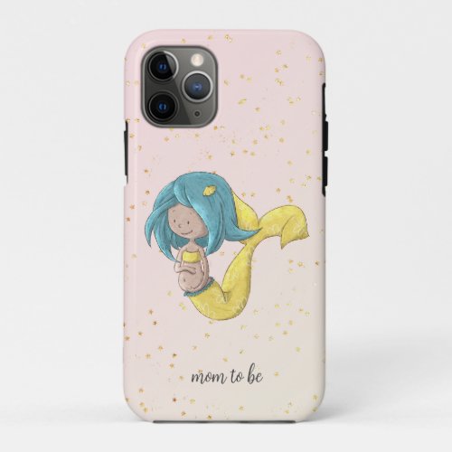 Mom to Be Blue Yellow Tail Pregnant Mermaid  iPhone 11 Pro Case