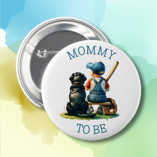 Mom To Be Boy's Baseball and Dog Baby Shower Button