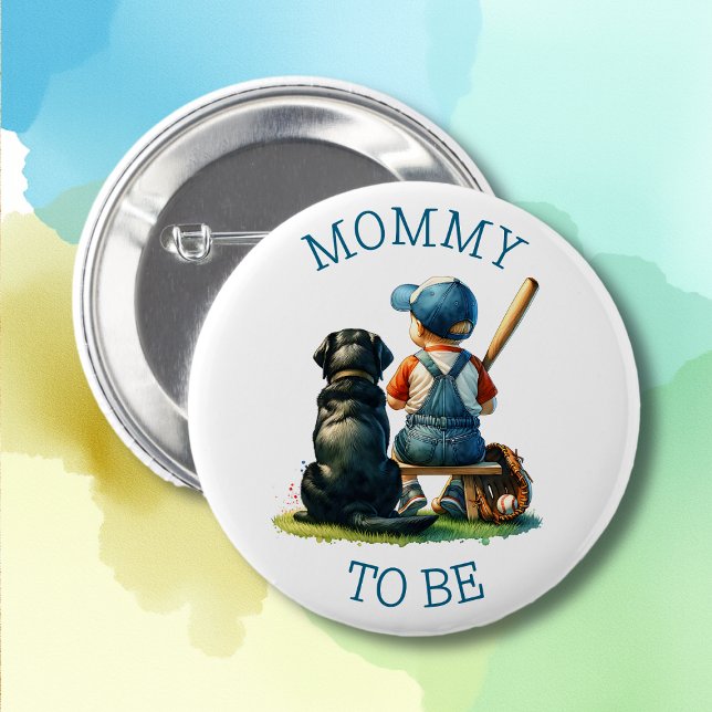 Mom To Be | Boy's Baseball and Dog Baby Shower  Button (Creator Uploaded)